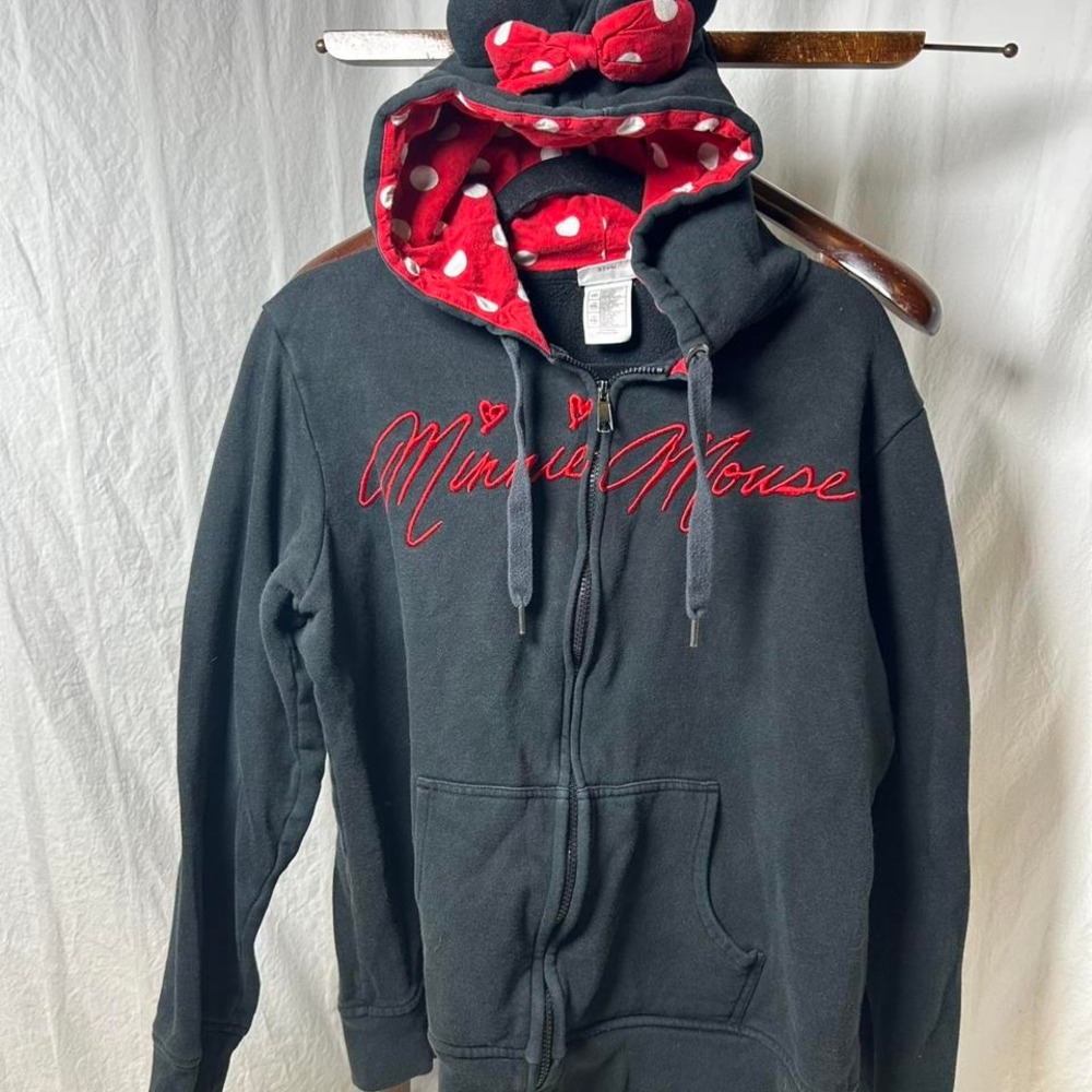 Disney Parks Minnie Mouse black full zip hoodie with ears XXL‎ #DisneyInspired